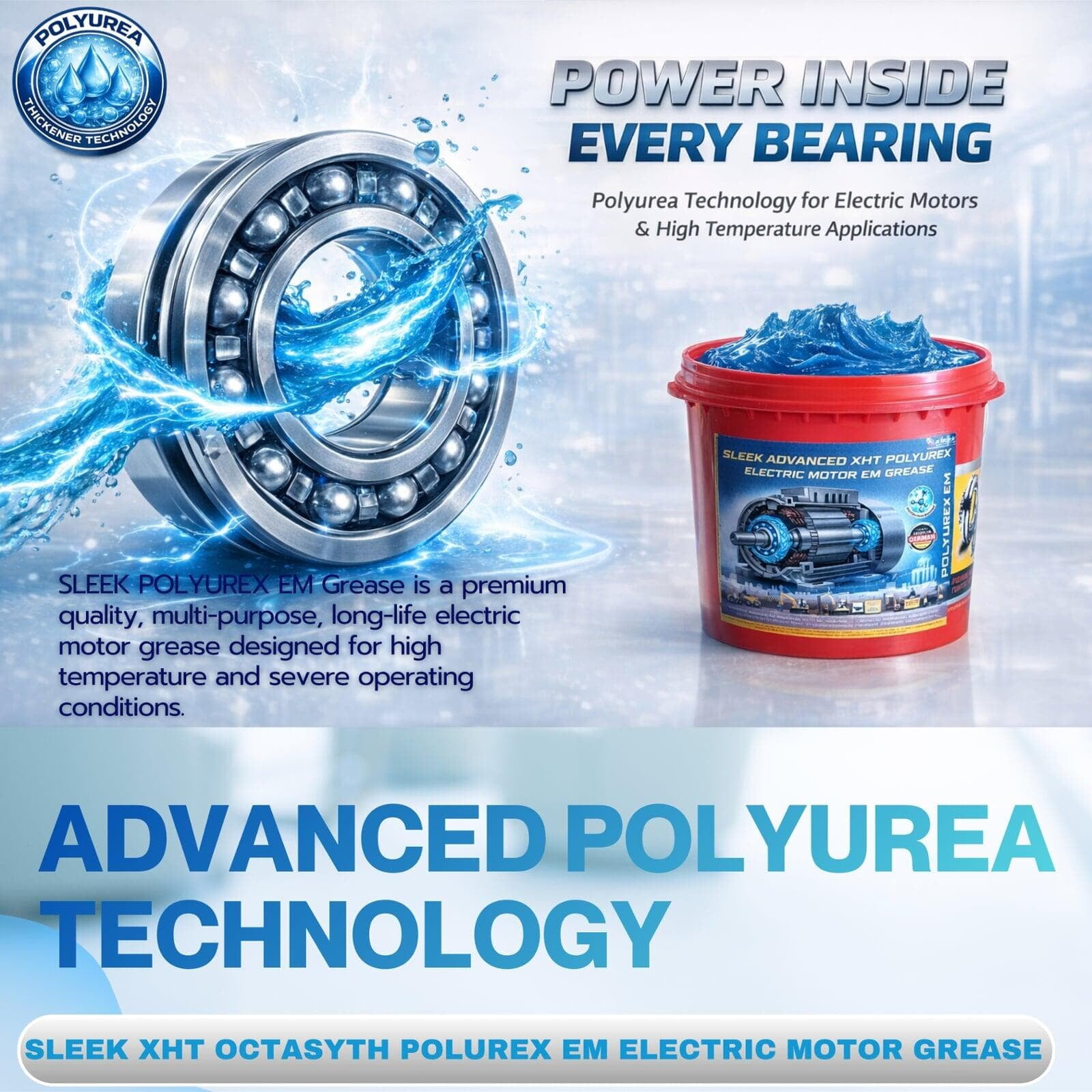 Sleek Polyurex EM Grease for Electric Motors Bearings