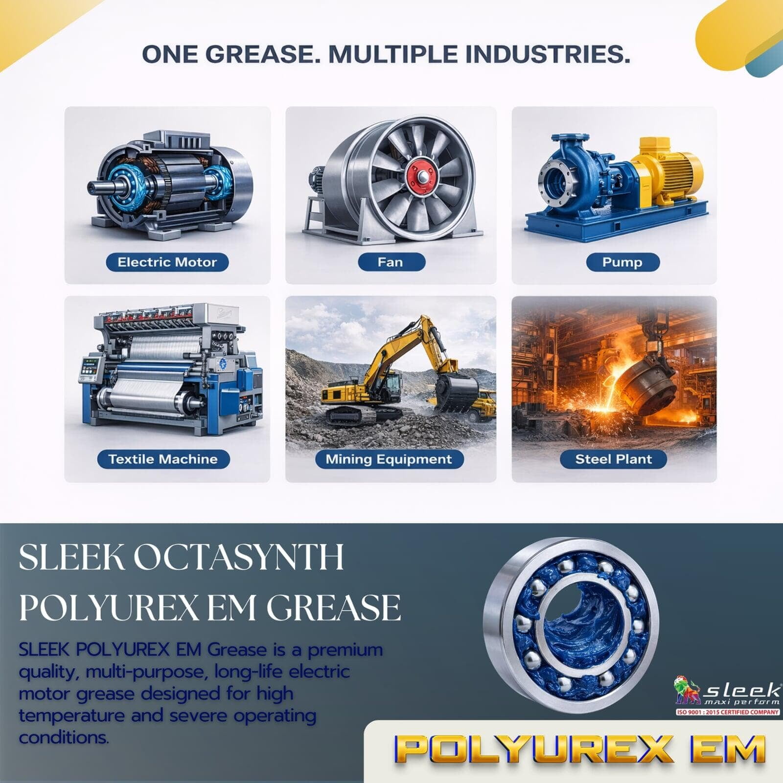 Sleek Polyurex EM Grease for Electric Motors Bearings