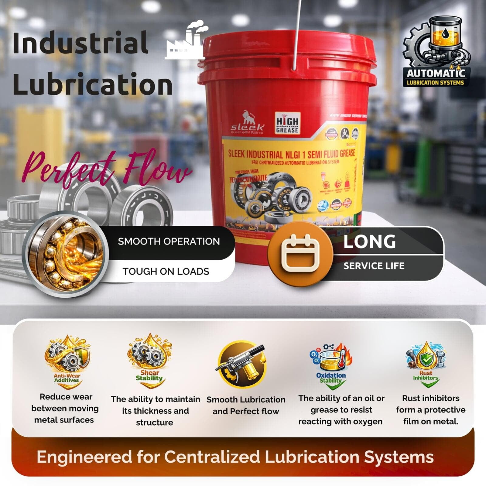 Sleek Industrial NLGI 1 Semi Fluid Grease For Automated Lubrication System