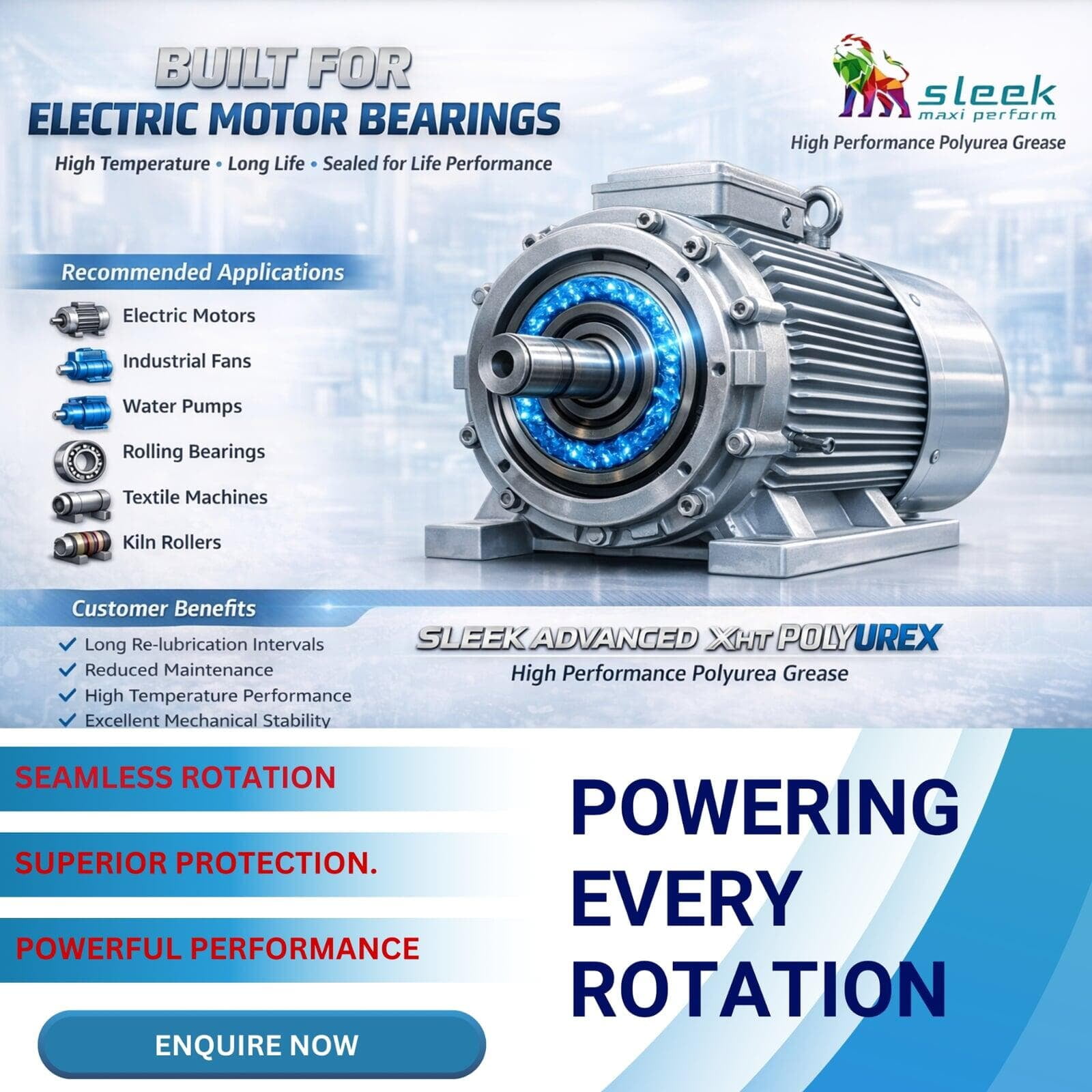 Sleek Polyurex EM Grease for Electric Motors Bearings